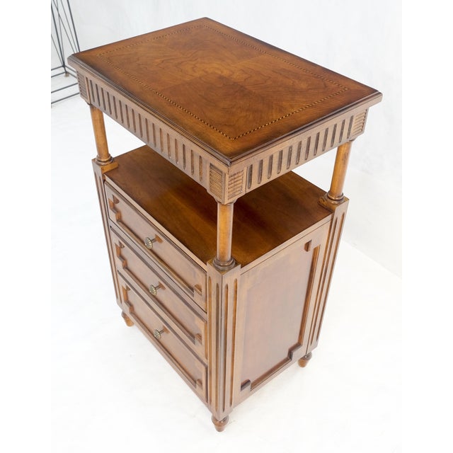 Drexel Light American Walnut Inlayed Top Console Entry Stand Side Table Dresser For Sale - Image 16 of 18