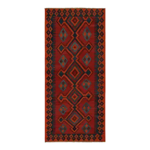 1950s Vintage Tribal Afghan Kilim Rug in Red With Medallions