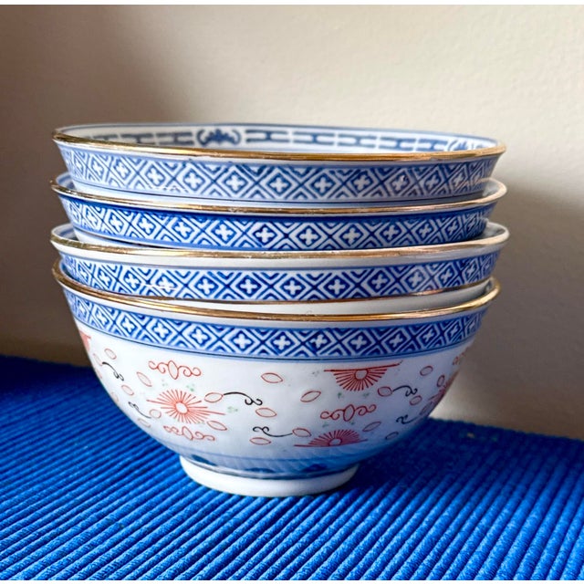 Chinese Porcelain Rice Wear Dragon Gold Gilded Rim Rice Bowls - Set of 4 Set of 4 Chinese Dragon Jingdezhen porcelain...