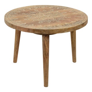 Farmhouse Style Natural Wooden Hand Painted 20" Round Side For Sale