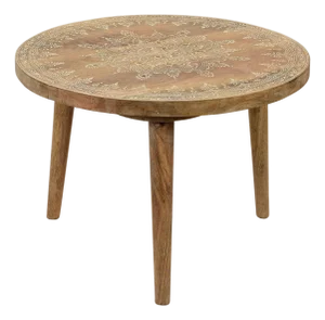 Farmhouse Style Natural Wooden Hand Painted 20" Round Side
