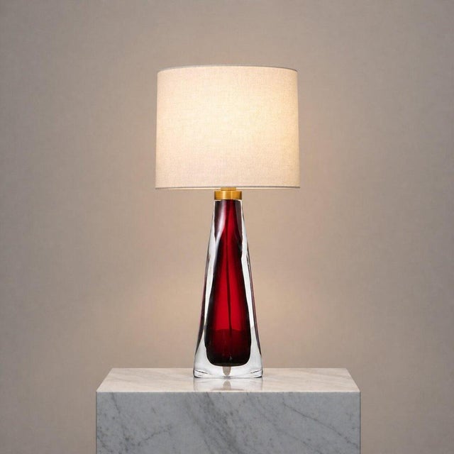 Orrefors Ruby Red Glass Table Lamp by Carl Fagerlund for Orrefors, Sweden, 1960s For Sale - Image 4 of 9
