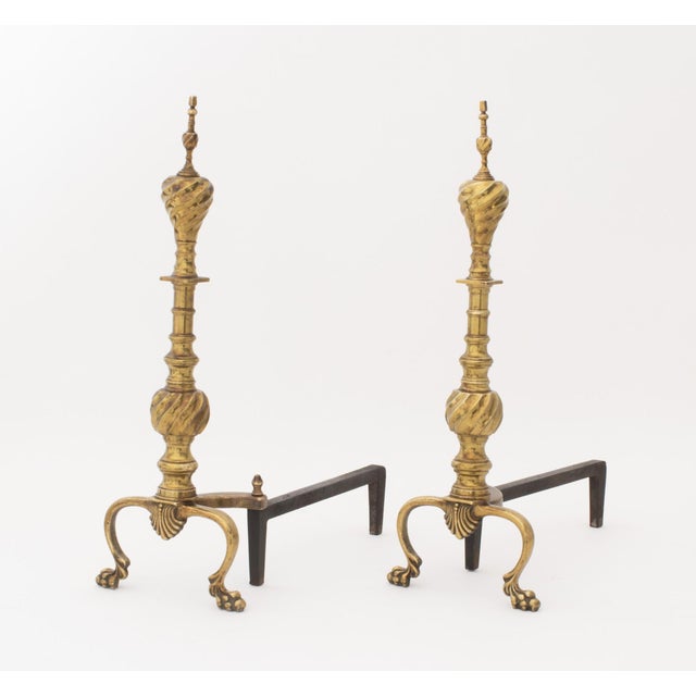 Pair of Federal Style Brass Andirons For Sale - Image 4 of 10