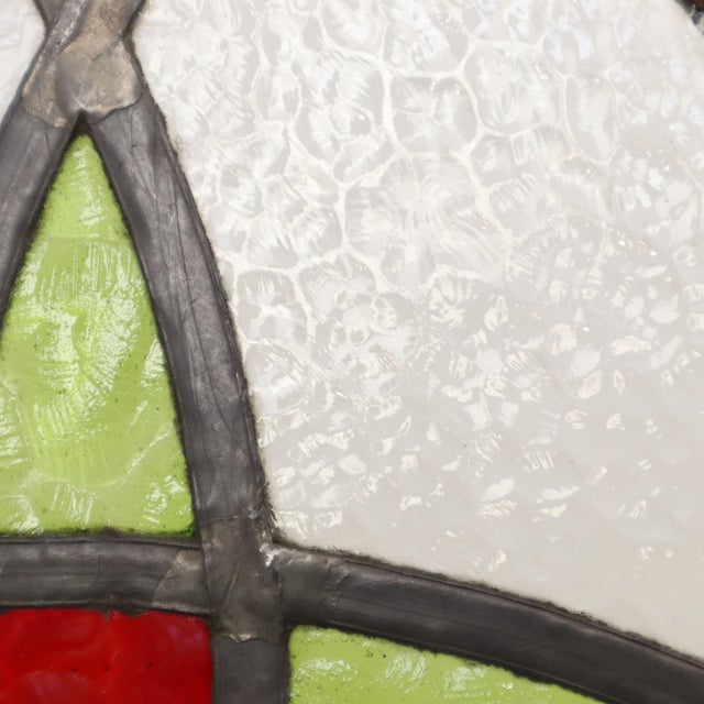 Green Art Deco Geometric Stained Glass Windows, Set of 2 For Sale - Image 8 of 12