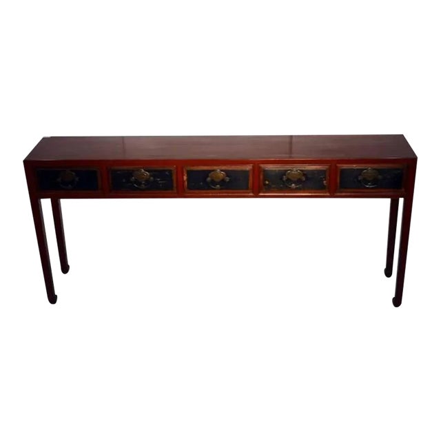 Red Lacquer Console Table With Black Lacquer Drawers From 19th Century, China For Sale
