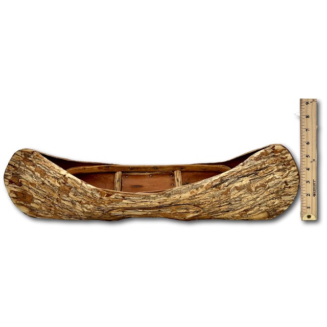 Excellent Large Size Antique Hand Made Maine Indian Tree Bark Canoe Model - 22 Inches Long For Sale - Image 17 of 18