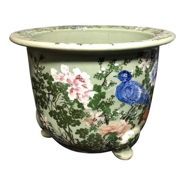 Antique Japanese Celadon Hand Painted Porcelain Flower Pot Chairish