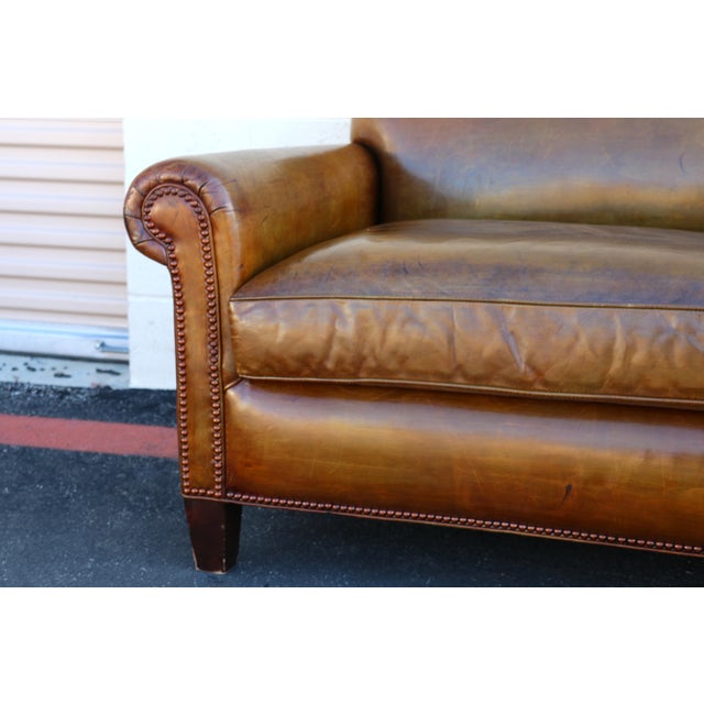 Hancock & Moore Vintage 1990s Hancock & Moore Brown Leather Sofa – Classic Rolled Arm, Nailhead Trim For Sale - Image 4 of 18