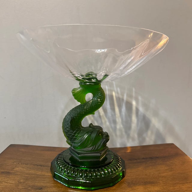 Late 20th Century Vintage Dolphin Green and Clear Glass Bowl For Sale - Image 5 of 11