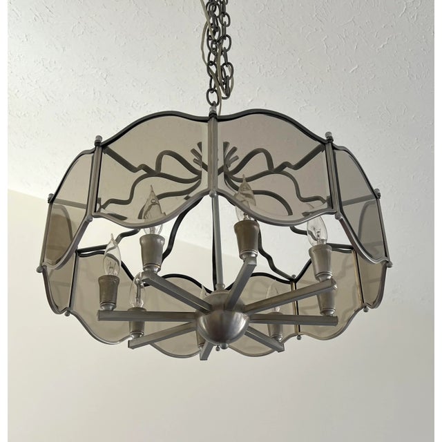 1970’s Glass and Chrome Chandelier For Sale - Image 4 of 8