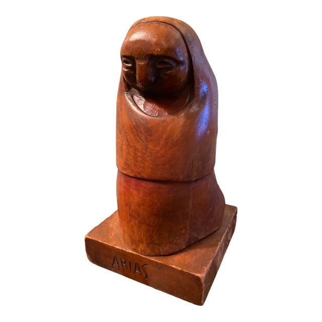 Vintage Mexican Figural Wood Carving by Arias For Sale