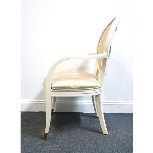 Wood Century Furniture Villa Domain Collection Neoclassical Art Deco Maple Round Lattice Back Dining Arm Chair For Sale - Image 7 of 11