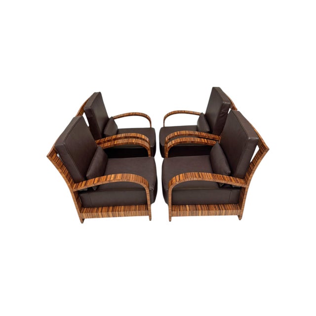 Vintage French Art Deco Lounge Chairs with Leather Cushions, 1930s, Set of 4 For Sale - Image 3 of 11