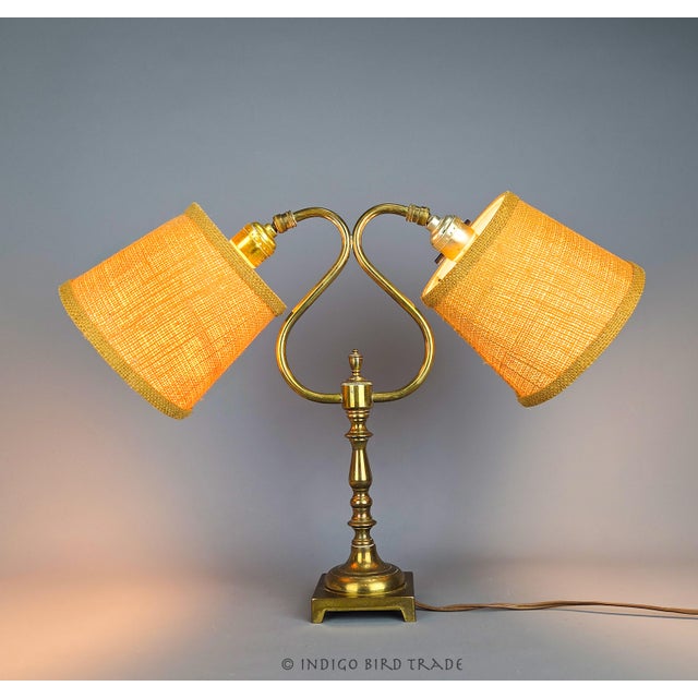 Vintage Solid Brass Lamp with Double Shades This beautiful lamp is made of solid brass and features two gooseneck arms...