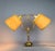 Vintage Solid Brass Lamp with Double Shades This beautiful lamp is made of solid brass and features two gooseneck arms...