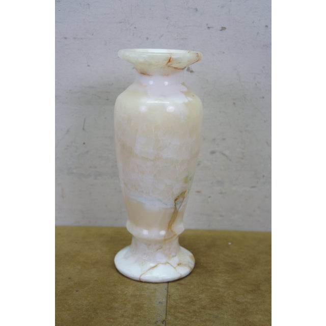 Vintage Carved Onyx Alabaster Grecian Style Flower Bud Vase Urn 10" For Sale - Image 11 of 13