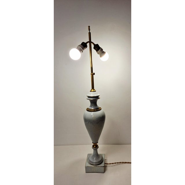 French Porcelain and Bronze Table Lamp with Floral Motif, 1920s For Sale - Image 3 of 9