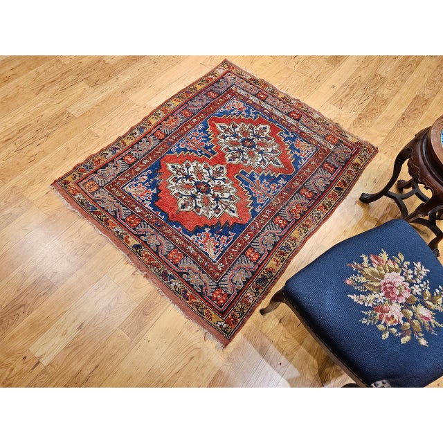 19th Century Handwoven Anatolian Village Rug, Caucasian Design Wool, 4' x 5' For Sale In Chicago - Image 6 of 18