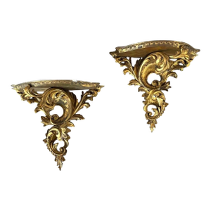 Italian Hand-Carved Gilded Wall Brackets, Rococo, Mid-19th Century
