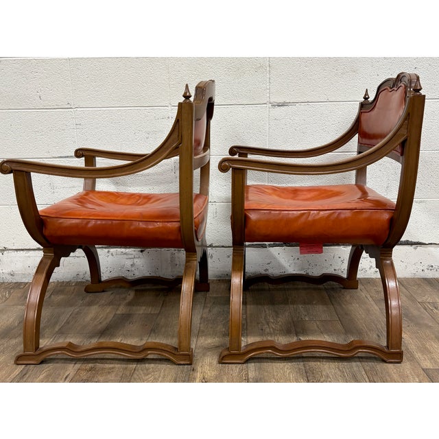 Vintage Hibriten Victorian Style Carved Walnut Savonarola Parlor Armchairs For Sale - Image 10 of 12