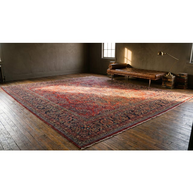 1920s Red Floral Antique Persian Sarouk Carpet 13' 8" X 14' Knotted Wool Rug For Sale - Image 14 of 14