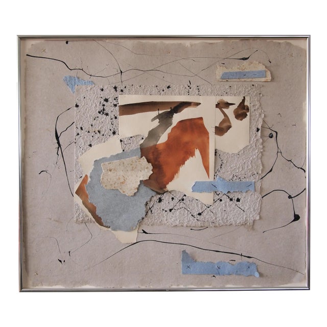 Late 20th Century Original Paul Harryn Abstract Expressionist Mixed-Media Collage on Paper, Framed For Sale