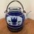 Antique Chinese Export Blue & White Porcelain Teapot W/Wire Bail Handles Qing Dynasty Stamped on Wood Base For Sale - Image 11 of 12