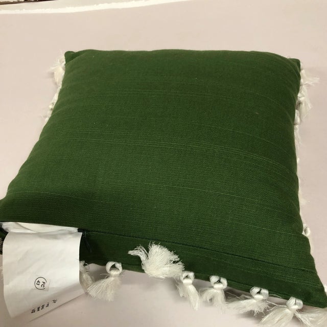 Boho Chic Green and White Embroidered Pineapple Pillow With Tassel Trim For Sale - Image 3 of 4