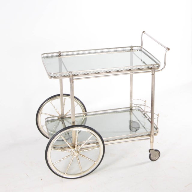 Mid-Century Modern Silver-Plated Metal Serving Cart, 1970s For Sale - Image 3 of 18