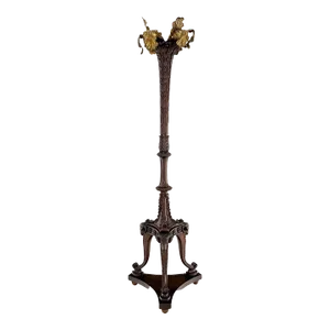 Very Fine Carved Mahogany Rams Heads Floor lamp Base Gold Leaf Leafs Horner Attr