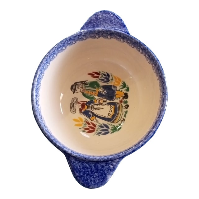 Gorgeous Marked Henroit Quimper France Dual Handle Bowl For Sale