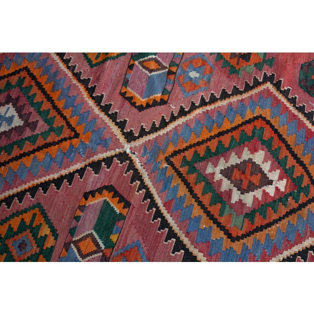 Textile 1920s Antique Tribal Geometric Rug Finely Woven Kilim Rug - 6’1” X 9’7” For Sale - Image 7 of 14