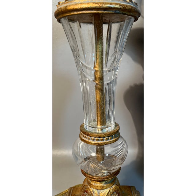 Hollywood Regency Pair Crystal Brass Lamps Berman Signed 1980s Hollywood Regency Style For Sale - Image 3 of 8