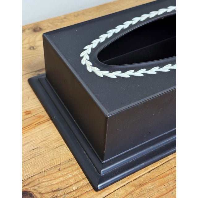 Vintage Fesco Resin Black Wedgewood Style Waste Basket and Matching Tissue Box Holder For Sale - Image 11 of 11