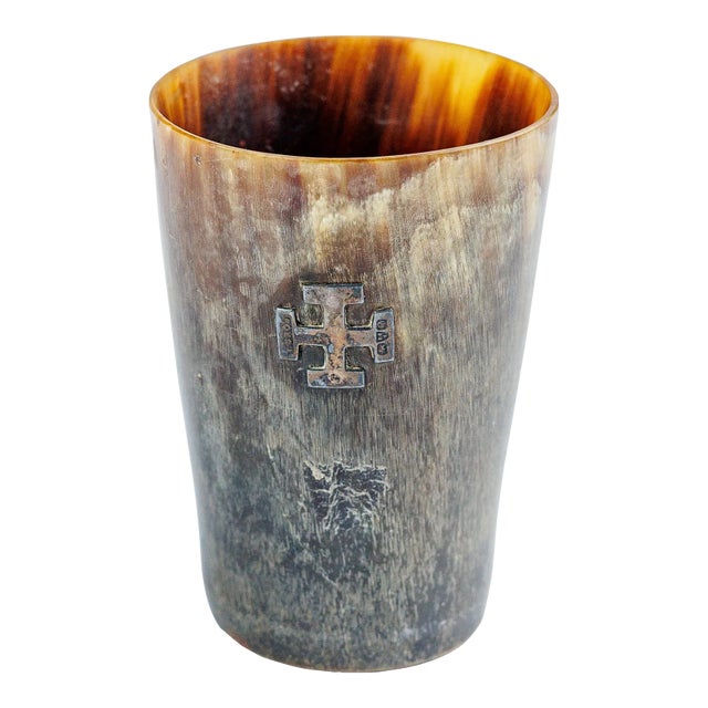 Antique Horn Beaker With Silver Cross, Circa 1880, English For Sale
