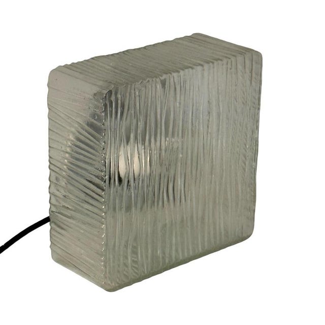 Vintage Ceiling or Wall Mounted Lamp with Ribbed Glass and Metal Mount, Former Czechoslovakia, 1970s For Sale - Image 4 of 8