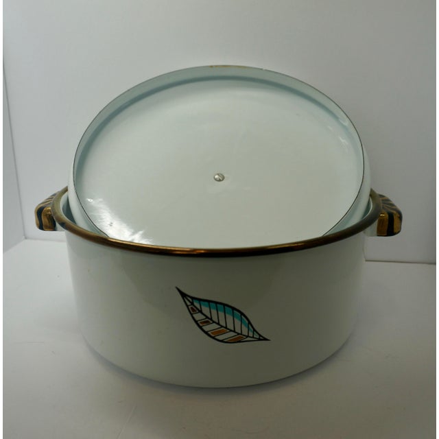 Set of 2, Vintage Georges Briand Ambrosia Enamel Giant Stock Pot Buffet Server & Kettle For Sale - Image 10 of 11
