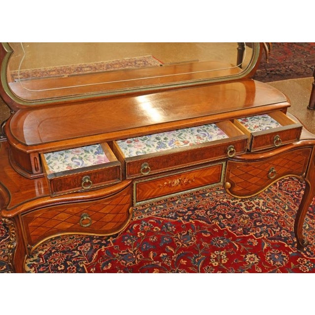 French Louis XV Style Walnut Inlaid Acid Etched Vanity Circa 1920's For Sale In New York - Image 6 of 16