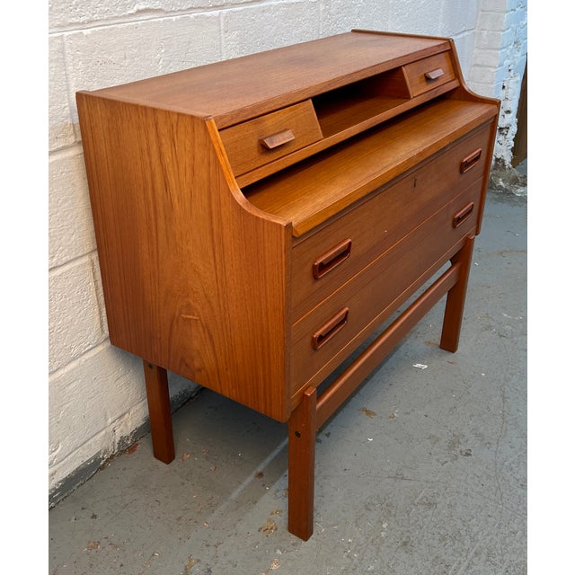 Brown Mid-Century Danish Modern Teak Secretary Desk For Sale - Image 8 of 18