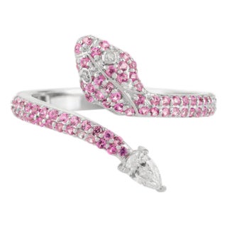 14k Gold Open Sapphire Serpent Ring With Diamonds Size 5 For Sale