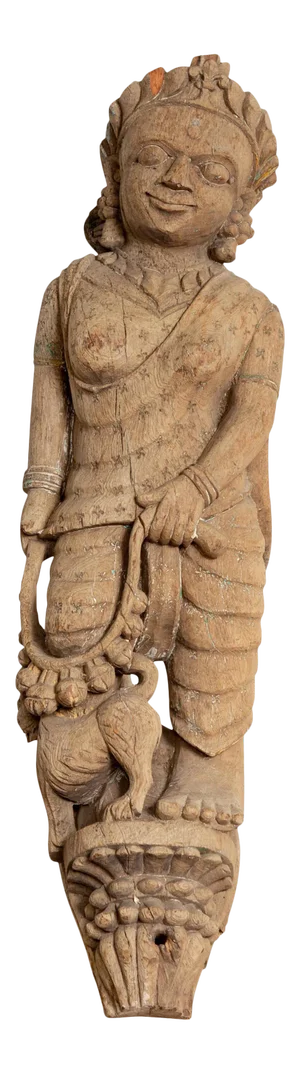 Indian Gujarat Hand Carved Temple Carving Statue Depicting a Woman and a Feline