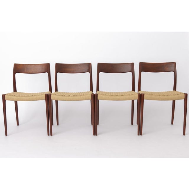 Mid-Century Model 77 Chairs in Teak and Danish Cord by Niels Otto (N. O.) Møller for J.L. Møllers, Denmark, 1950s, Set of 4 For Sale - Image 12 of 12