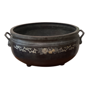 Antique Japanese Tripod Censer/Planter Gold& Silver Etched Floral Design