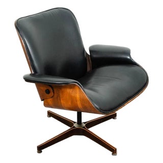 1960s Mid Century Modern Lounge Chair Plycraft Mr Chair Black Swivel George Mulhauser For Sale