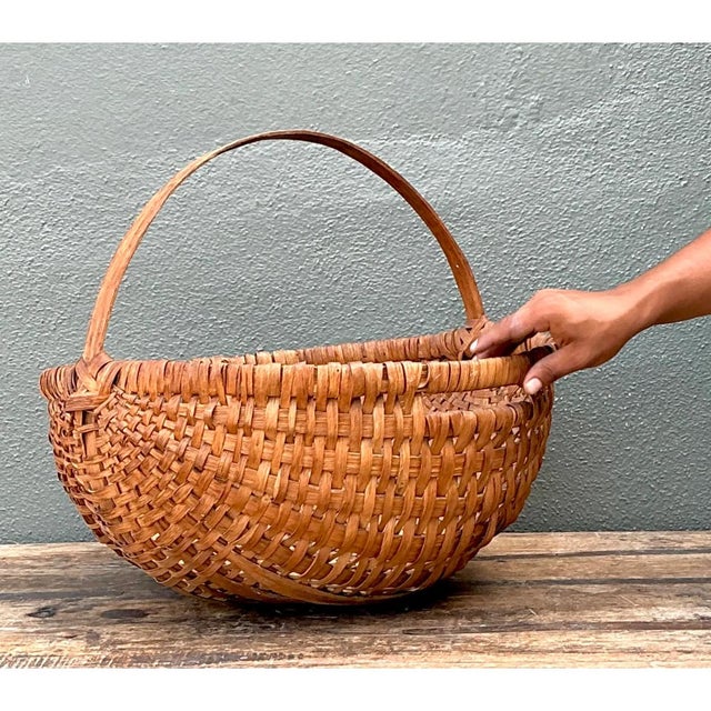 Vintage Handwoven Shaker Rattan Basket For Sale - Image 9 of 12