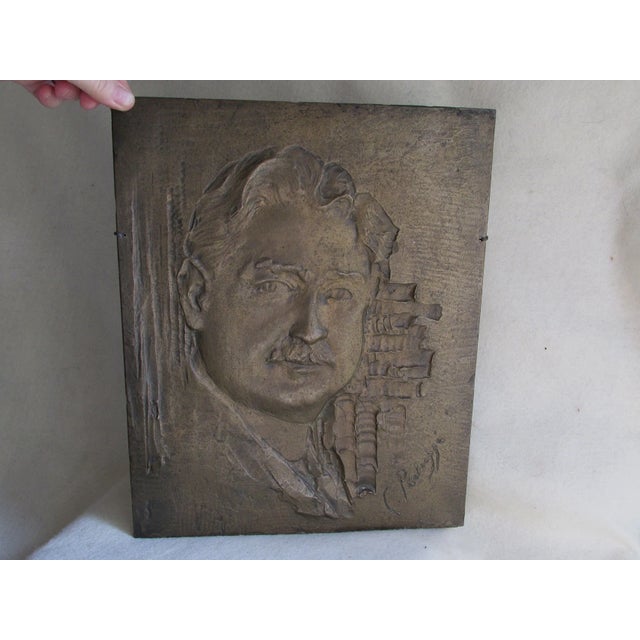 Antique Bronze Plaque, Relief Sculpture, Gentleman With Mustache, Signed For Sale - Image 4 of 5