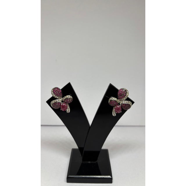 Natural Ruby 0.98cts & Diamond 0.47cts Earring in 14k Gold For Sale - Image 4 of 8