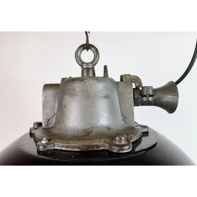 Mid-Century Modern Industrial Black Enamel and Cast Iron Cage Pendant Light from Elektrosvit, 1960s For Sale - Image 3 of 18