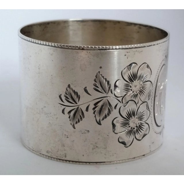 Antique Sterling Silver Hand-Engraved Napkin Ring – Floral Motif & Ahw Monogram For Sale - Image 4 of 9