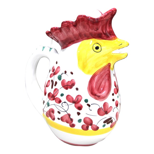Late 20th Century Deruta Hand Painted Italian Pottery Rooster Pitcher For Sale